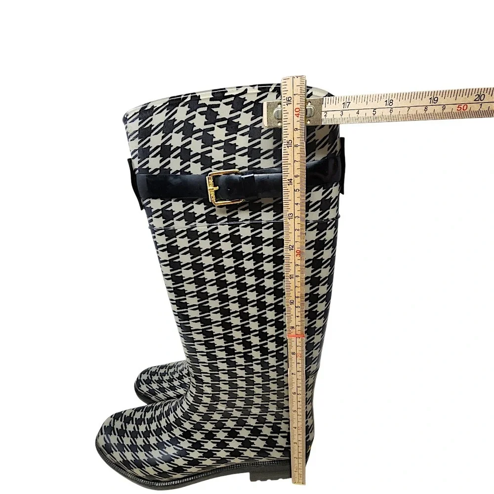 Lauren Ralph Lauren Rain Boots 10 Wom Rossalyn II Black Houndstooth Buckle Tall